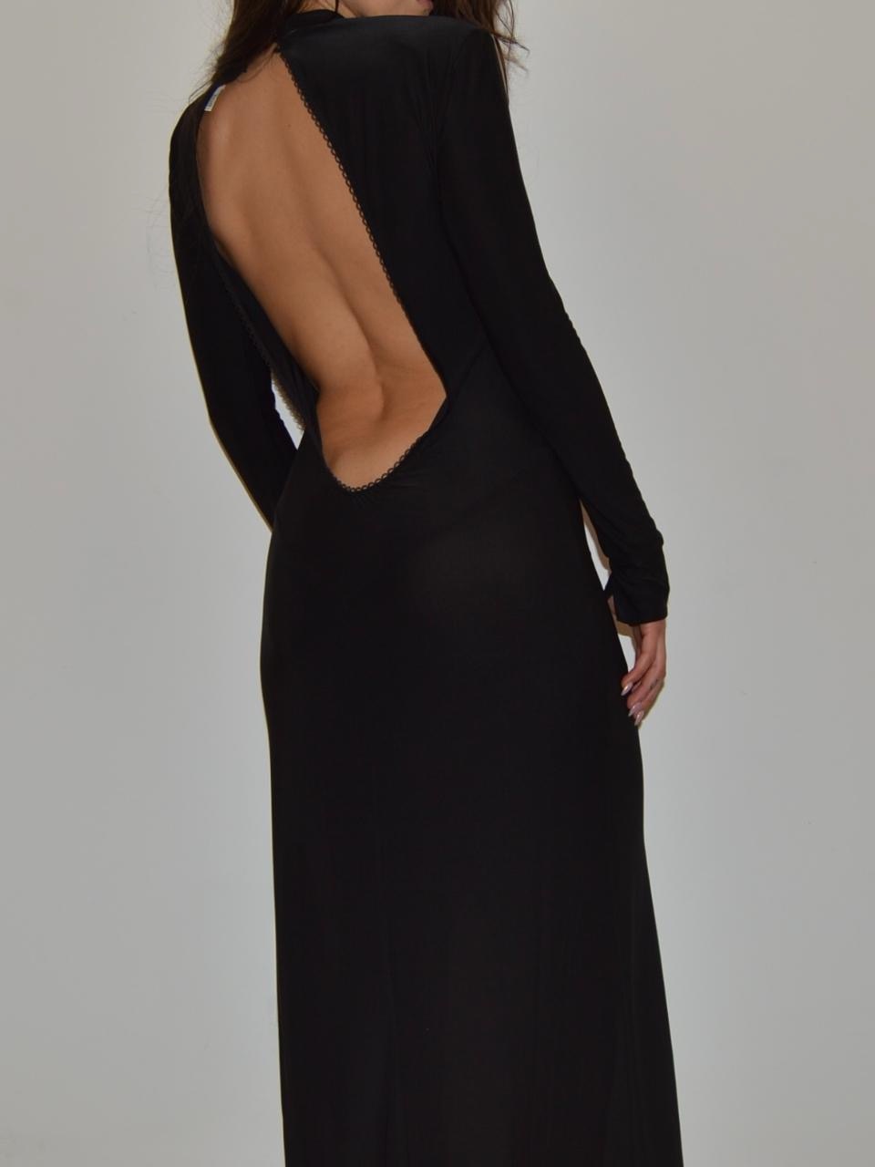 Long Sleeve Black Backless Maxi Dress